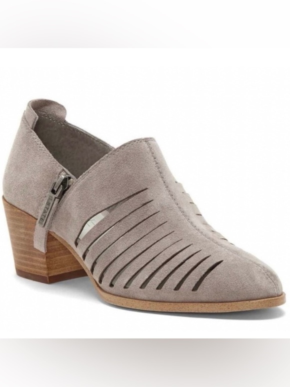 1.STATE Arnet Suede Cut Out Block Heel Ankle Boot - Grey